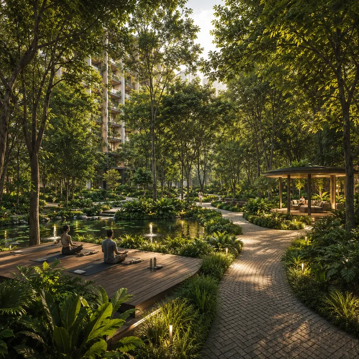 Landscaped forest gardens at Embassy Biome