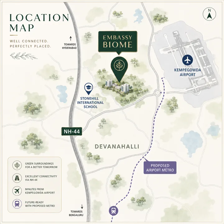 Embassy Biome location map showing nearby landmarks